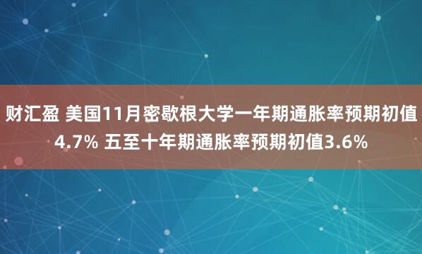 财汇盈 美国11月密歇根大学一年期通胀率预期初值4.7% 五至十年期通胀率预期初值3.6%
