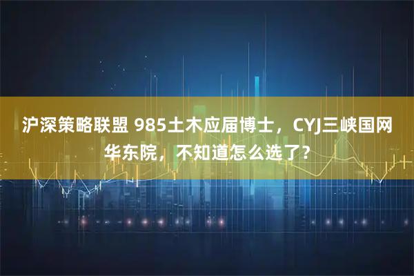 沪深策略联盟 985土木应届博士，CYJ三峡国网华东院，不知道怎么选了？